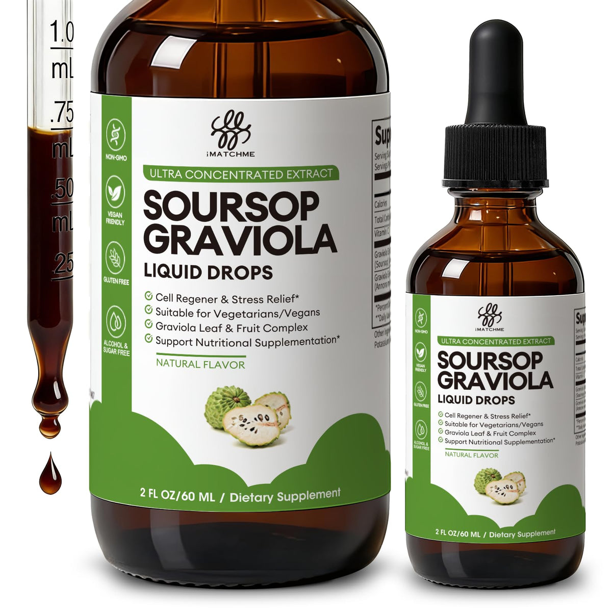 iMATCHME Soursop Graviola Liquid Drop for Cell Support & Regeneration, Immune System and Gut Health Support, Soursop Bitters Liquid - PrimeBioHealth - canada supplements