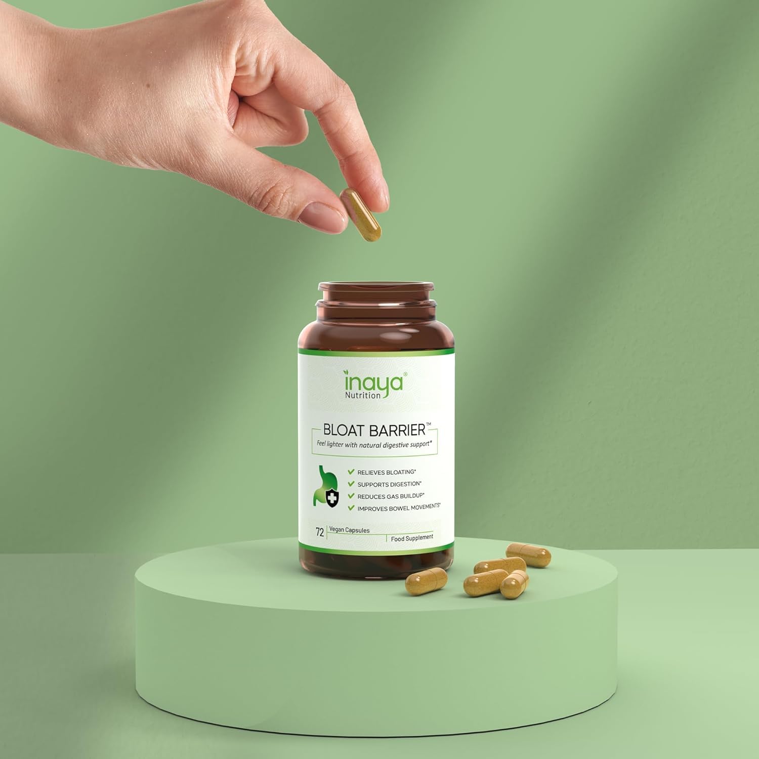 Inaya Nutrition BloatBarrier 72 Capsules - Natural Digestion and Bloating Supplement for Stomach Bloating Relief, Gas Reduction, and Improved Bowel Movements - PrimeBioHealth - canada supplements