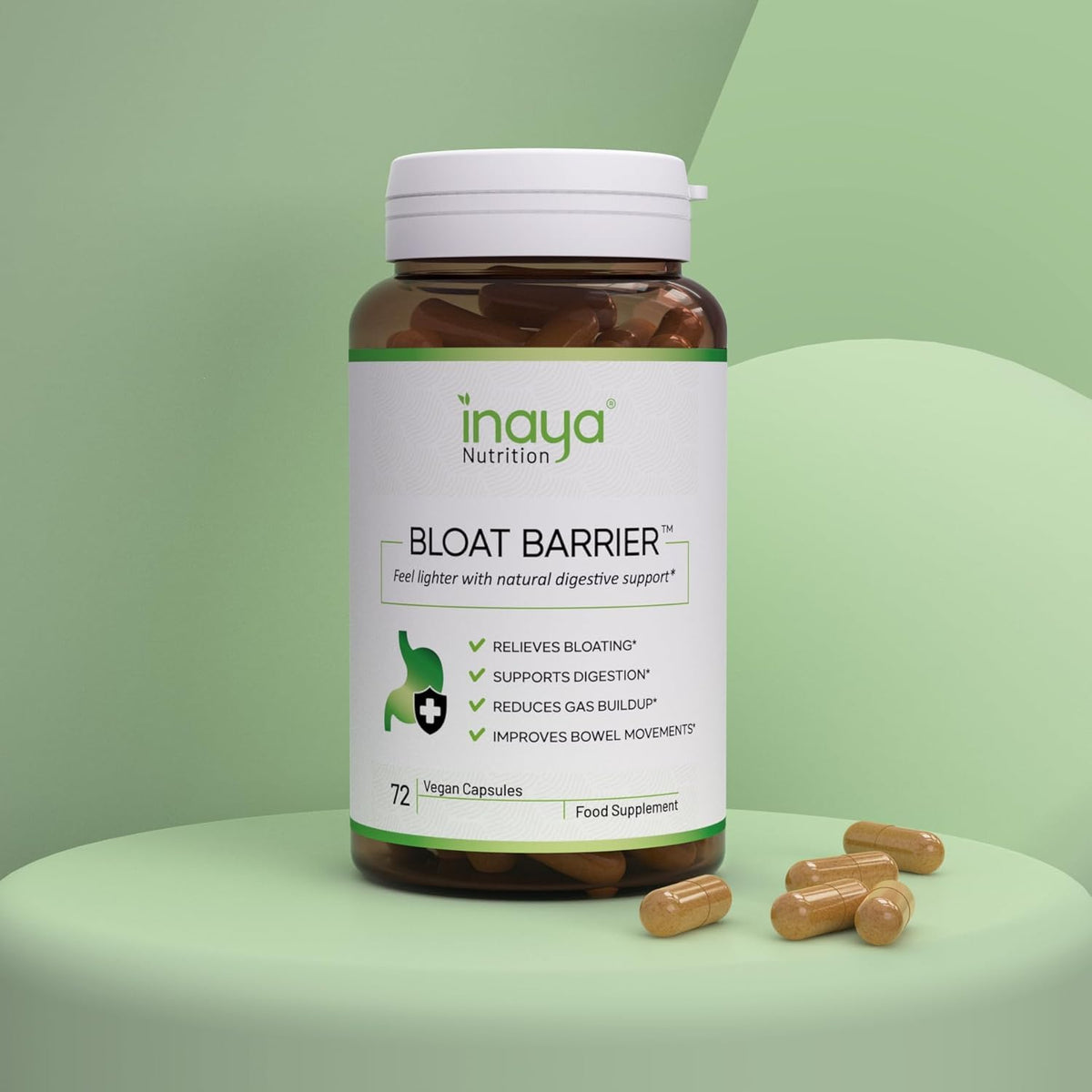 Inaya Nutrition BloatBarrier 72 Capsules - Natural Digestion and Bloating Supplement for Stomach Bloating Relief, Gas Reduction, and Improved Bowel Movements - PrimeBioHealth - canada supplements