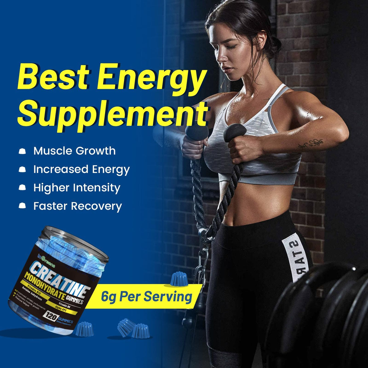 inGreens Creatine Monohydrate Gummies 6g per Serving, Sugar Free Creatine Supplements for Men & Women, Chewable Creatine for Muscle Growth, Strength, Energy - PrimeBioHealth - canada supplements