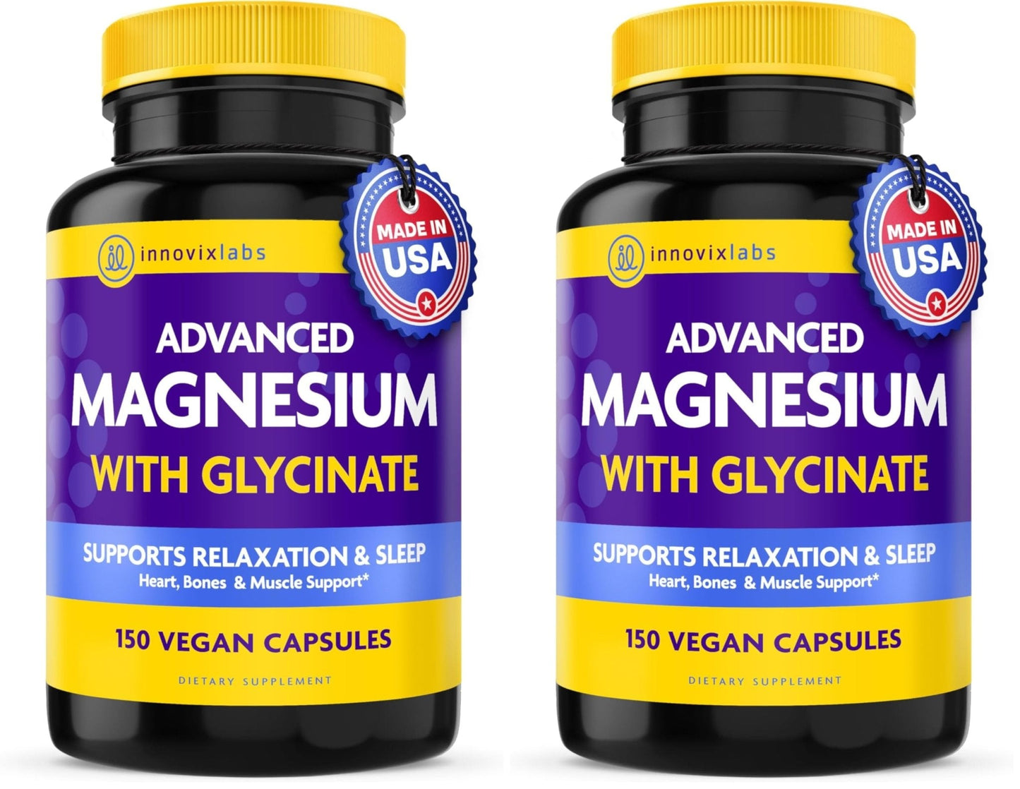 InnovixLabs Advanced Magnesium Capsules - 150 Ct, 210 mg - Chelated Glycinate and Malate - High Absorption, Promotes Relaxation, Bones, Muscle Health, Vegan Malate Sleep Supplement - PrimeBioHealth - canada supplements