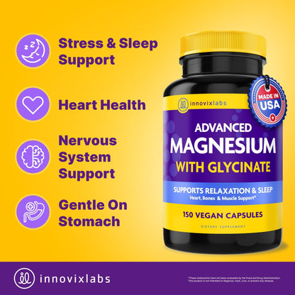InnovixLabs Advanced Magnesium Capsules - 150 Ct, 210 mg - Chelated Glycinate and Malate - High Absorption, Promotes Relaxation, Bones, Muscle Health, Vegan Malate Sleep Supplement - PrimeBioHealth - canada supplements