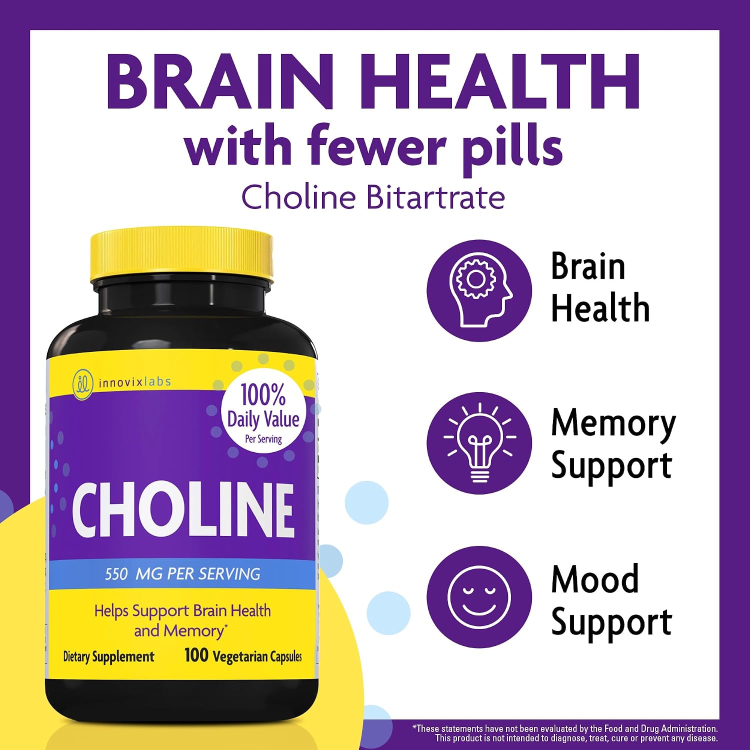 InnovixLabs Choline & Multi Probiotic Bundle Choline Bitartrate 550mg (100 Capsules) Multi Strain Probiotics (60 Capsules). Supports Memory, Mood, Brain Health & Boost Cognitive.* - PrimeBioHealth - canada supplements