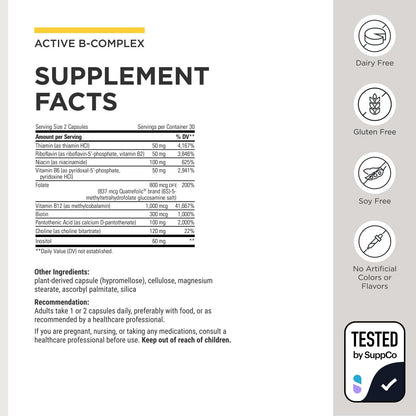 Integrative Therapeutics Active B-Complex - with Choline and Methylfolate - Cellular Energy, Immune Function & Heart Health Support with Vitamins B2, B6 & B12 - PrimeBioHealth - canada supplements