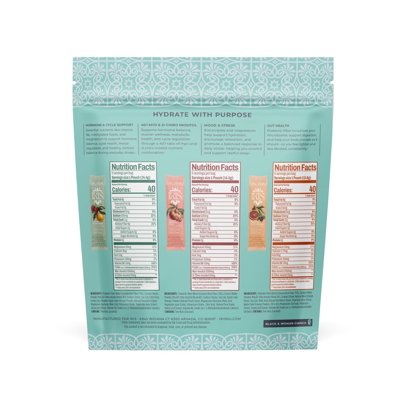 Iris Women’s Hormonal Health Daily Electrolyte Drink Mix | High Fiber, Essential B Vitamins for Mood Support | 40:1 Myo & D‑Chiro Inositol | Variety Pack, - PrimeBioHealth - canada supplements