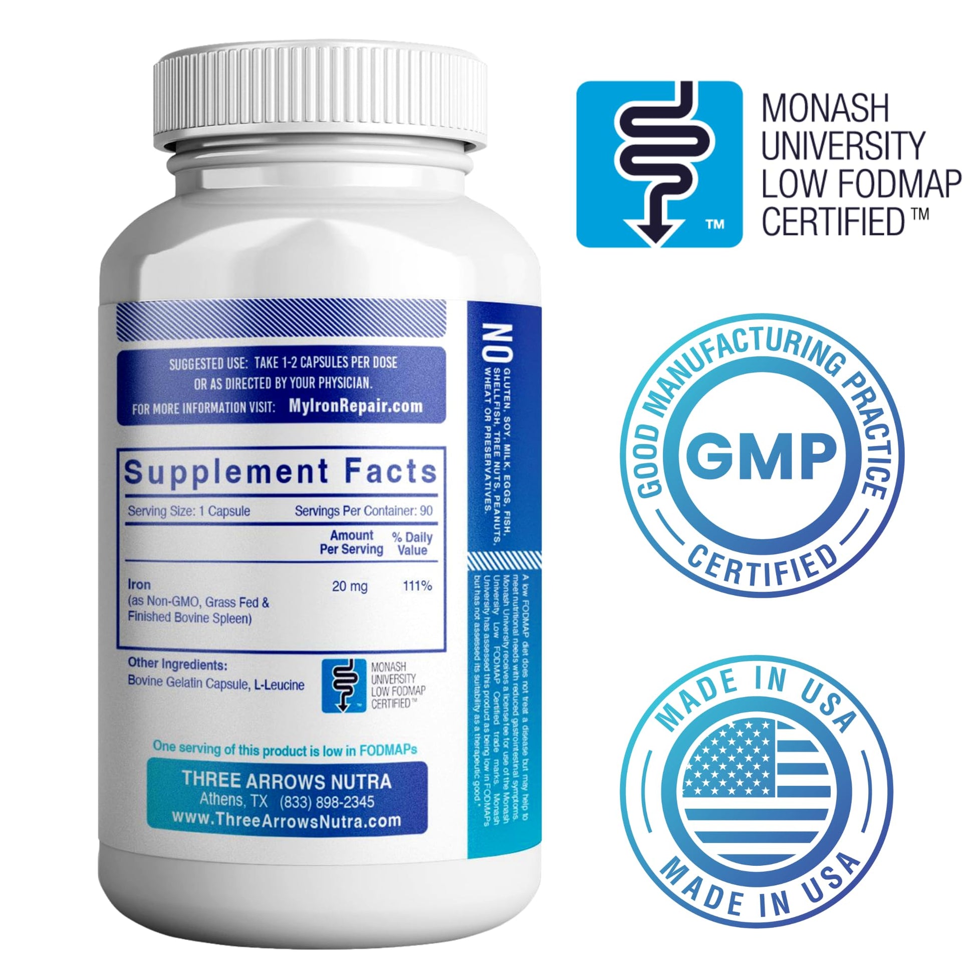 Iron Repair Simply Natural Iron Supplement, Best Absorption & Gentle on Stomach, Monash Low FODMAP, Raise Hemoglobin & Ferritin Iron Pills for Women, Men, Teens - PrimeBioHealth - canada supplements