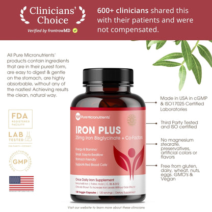 Iron Supplement for Women - Gentle Chelate Iron Bisglycinate 25mg with Vitamin C, B6, B12 Folic Acid – Supports Iron Deficiency - PrimeBioHealth - canada supplements