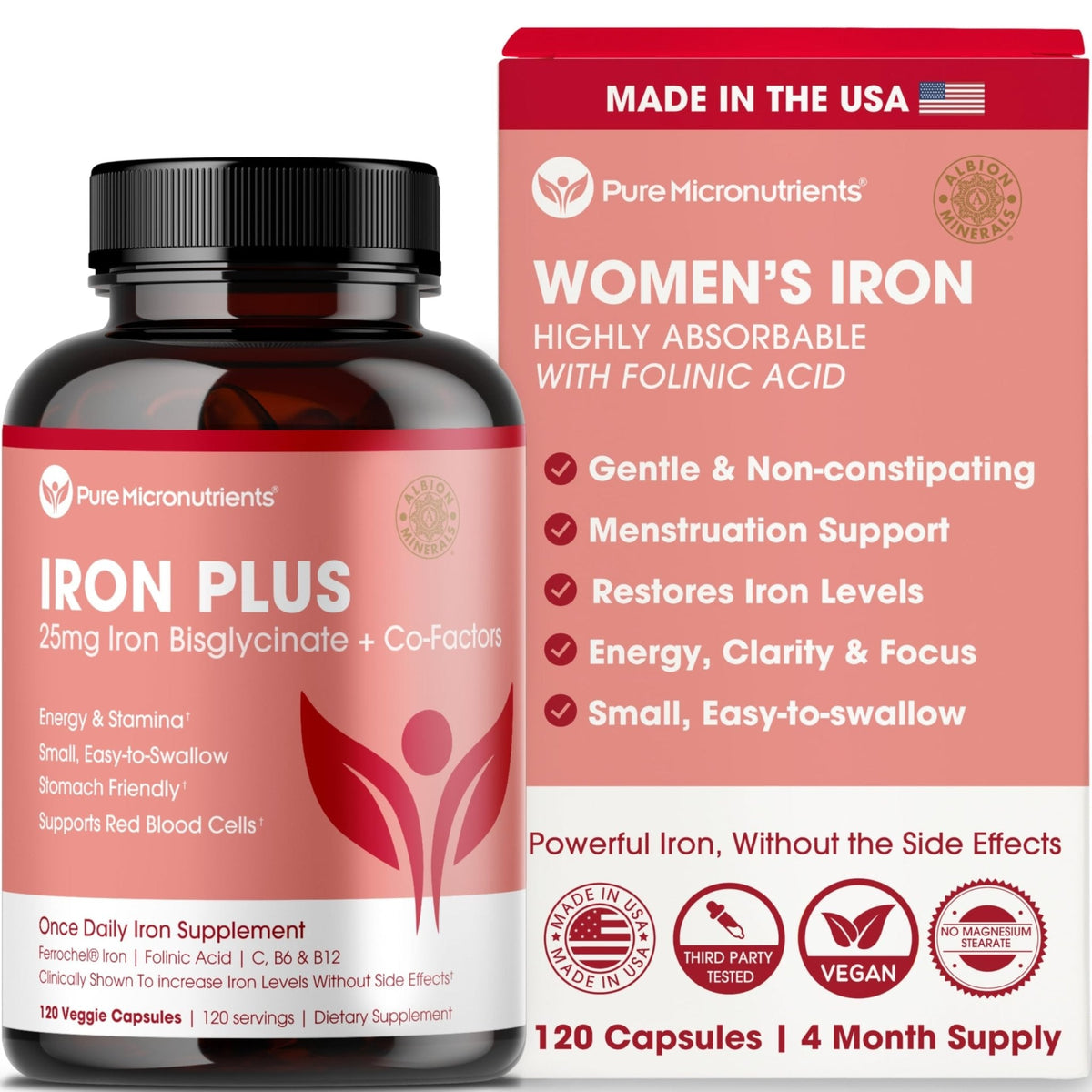 Iron Supplement for Women - Gentle Chelate Iron Bisglycinate 25mg with Vitamin C, B6, B12 Folic Acid – Supports Iron Deficiency - PrimeBioHealth - canada supplements