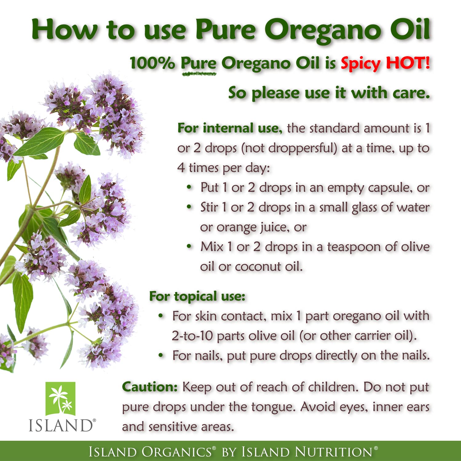Island Nutrition, Oregano Oil Organic Liquid Drops - 100% Pure & Undiluted - USDA-Certified Organic (1 oz) 75% Carvacrol - PrimeBioHealth - canada supplements