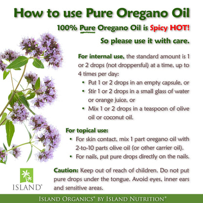 Island Nutrition, Oregano Oil Organic Liquid Drops - 100% Pure & Undiluted - USDA-Certified Organic (1 oz) 75% Carvacrol - PrimeBioHealth - canada supplements