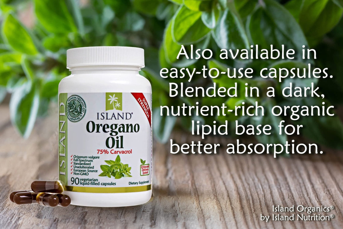Island Nutrition, Oregano Oil Organic Liquid Drops - 100% Pure & Undiluted - USDA-Certified Organic (1 oz) 75% Carvacrol - PrimeBioHealth - canada supplements