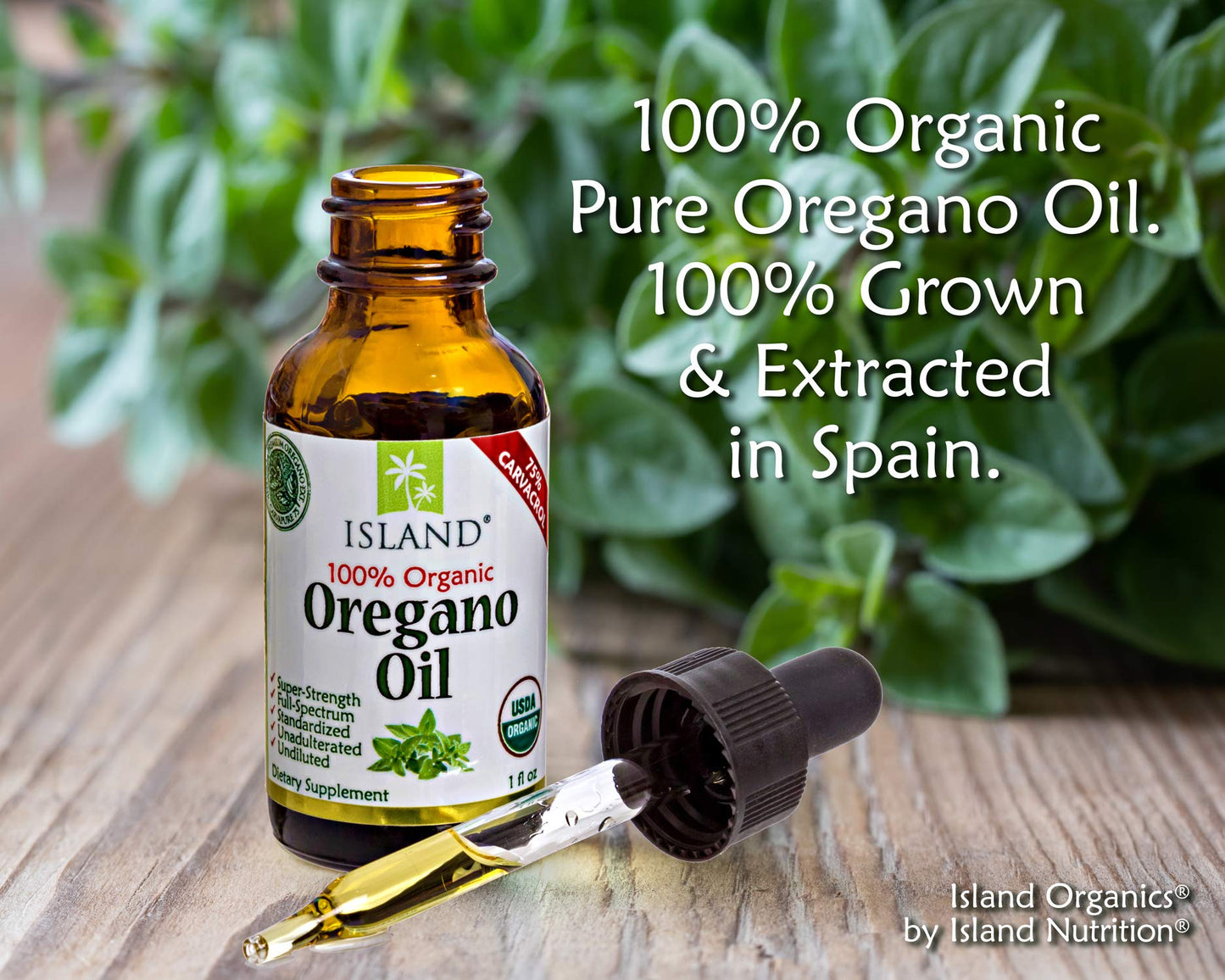 Island Nutrition, Oregano Oil Organic Liquid Drops - 100% Pure & Undiluted - USDA-Certified Organic (1 oz) 75% Carvacrol - PrimeBioHealth - canada supplements