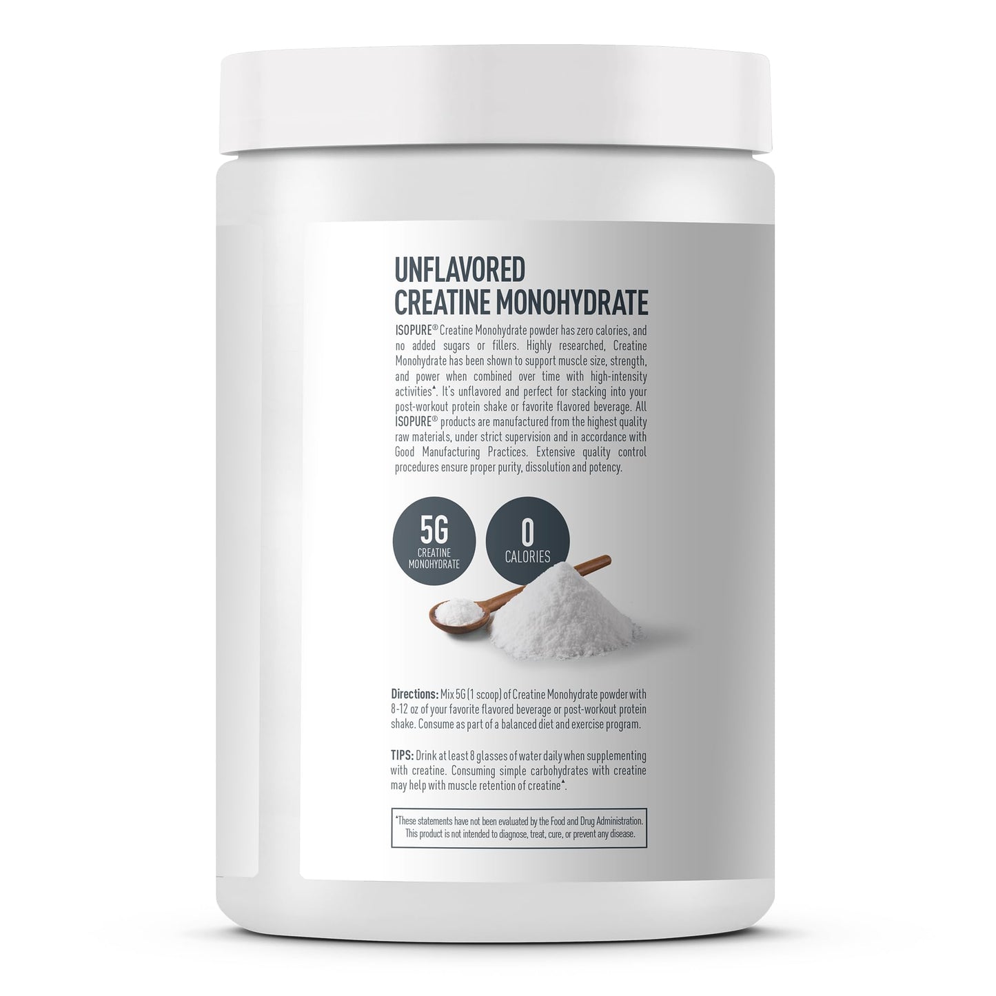 Isopure 100% Pure Creatine Monohydrate Powder, Sugar Free, Unflavored, 5g Creatine Monohydrate Per Serving, 1.1 Lbs, - PrimeBioHealth - canada supplements