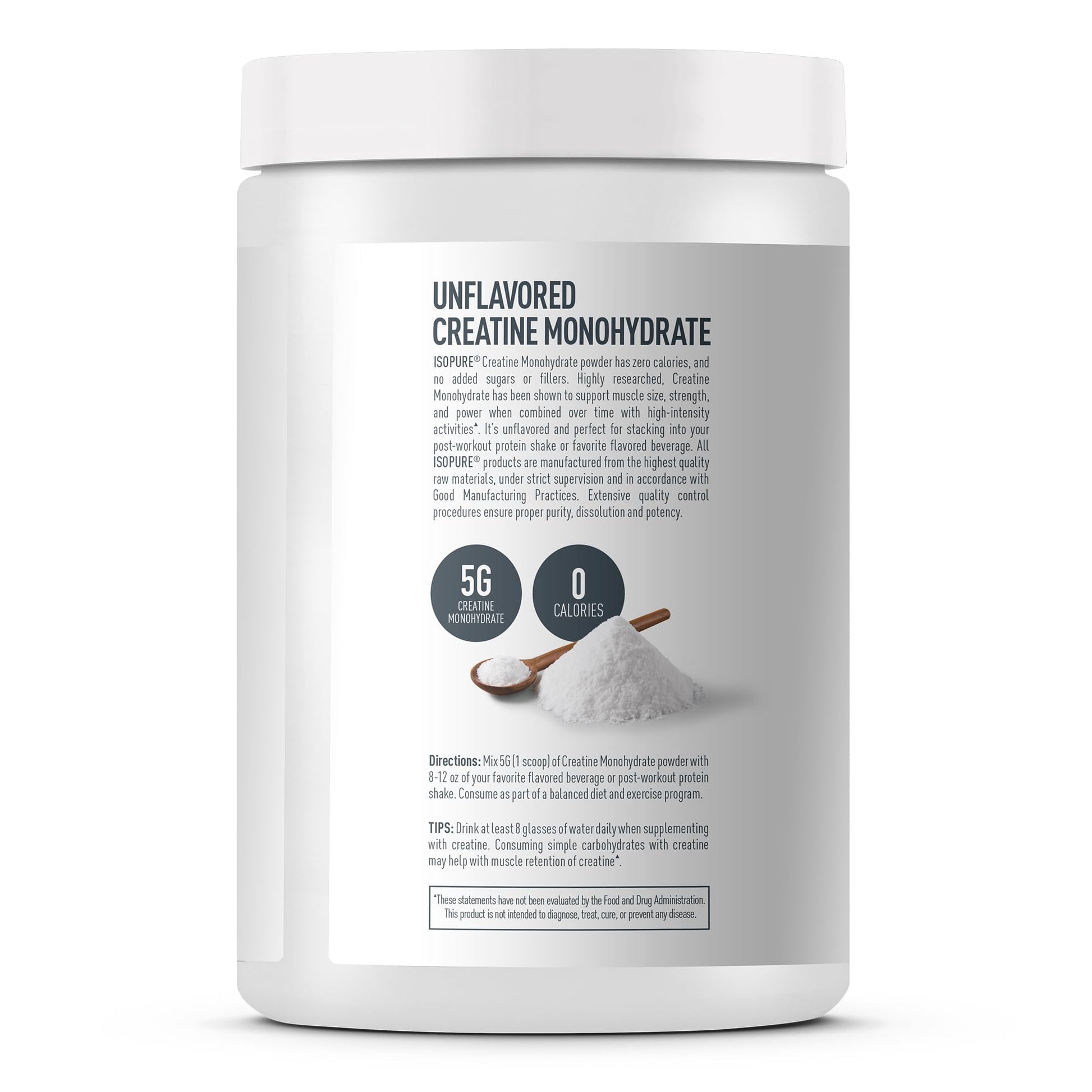 Isopure 100% Pure Creatine Monohydrate Powder, Sugar Free, Unflavored, 5g Creatine Monohydrate Per Serving, 1.1 Lbs, - PrimeBioHealth - canada supplements