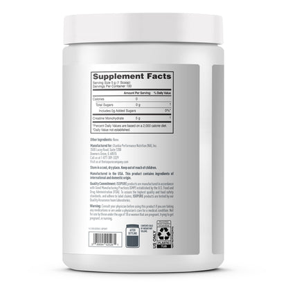 Isopure 100% Pure Creatine Monohydrate Powder, Sugar Free, Unflavored, 5g Creatine Monohydrate Per Serving, 1.1 Lbs, - PrimeBioHealth - canada supplements