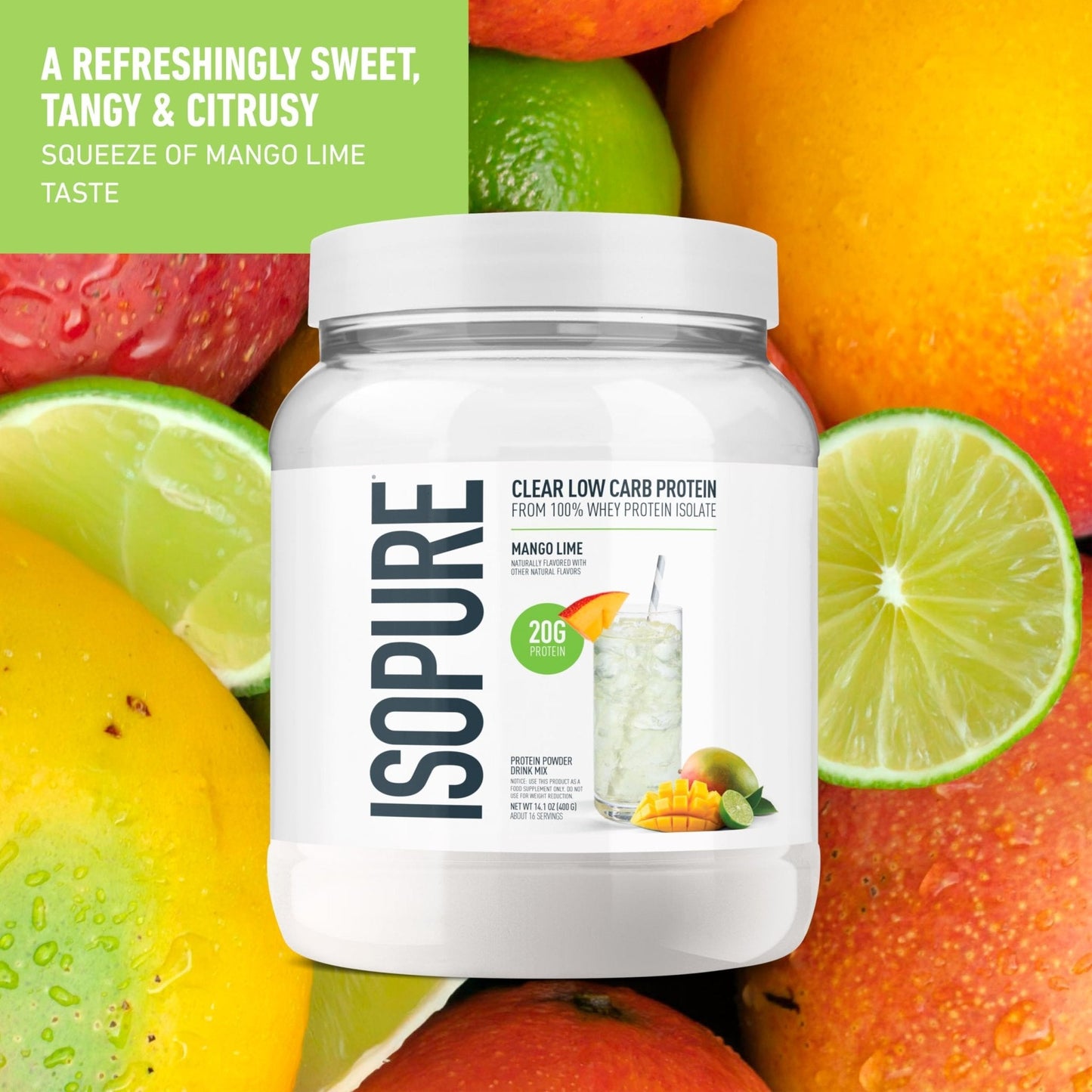 Isopure Clear Whey Isolate Protein Powder, Lactose Free, Gluten Free, Naturally Flavored, Mango Lime, 20g Protein Per Serving, 14.1 Oz, 16 Servings (Packaging May Vary) - PrimeBioHealth - canada supplements