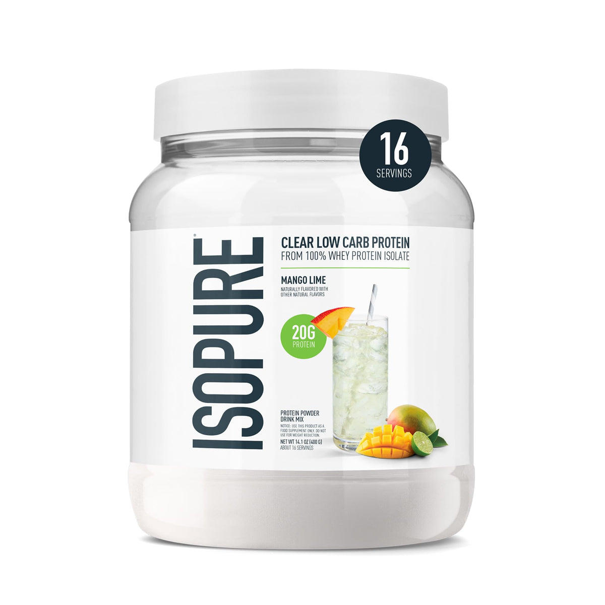 Isopure Clear Whey Isolate Protein Powder, Lactose Free, Gluten Free, Naturally Flavored, Mango Lime, 20g Protein Per Serving, 14.1 Oz, 16 Servings (Packaging May Vary) - PrimeBioHealth - canada supplements