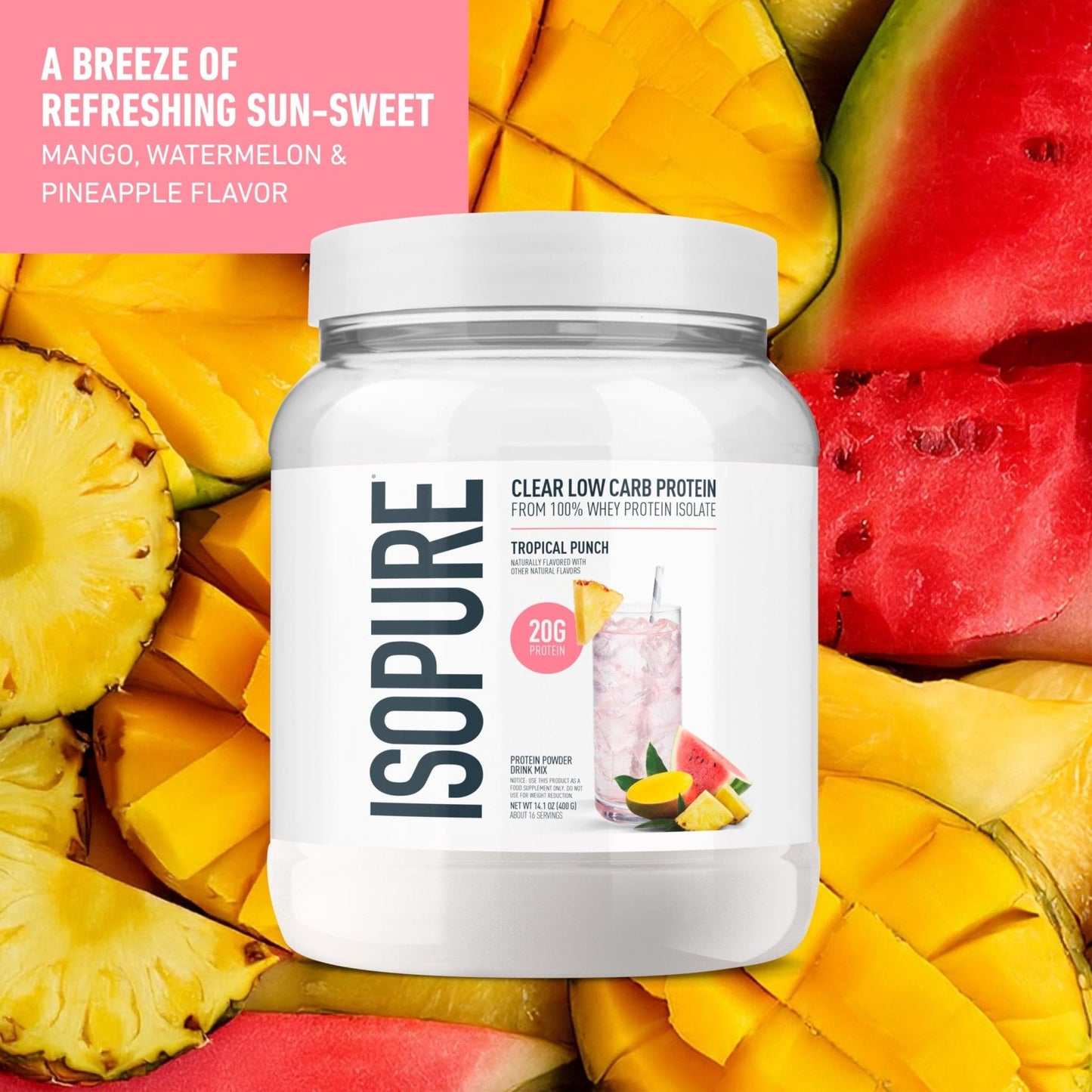 Isopure Clear Whey Isolate Protein Powder, Lactose Free, Gluten Free, Naturally Flavored, Tropical Punch, 20g Protein Per Serving, 14.1 Oz, 16 Servings (Packaging May Vary) - PrimeBioHealth - canada supplements