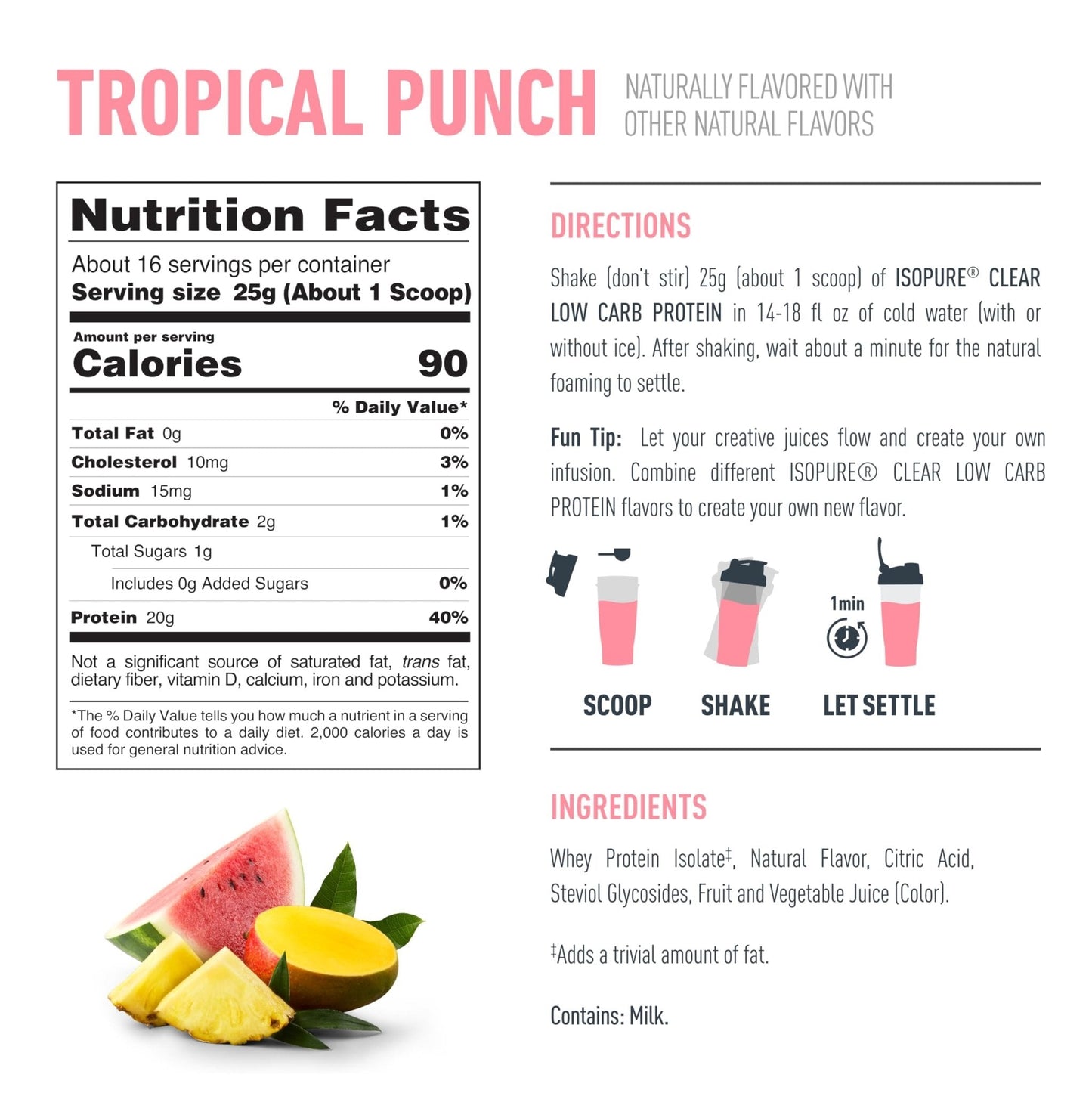 Isopure Clear Whey Isolate Protein Powder, Lactose Free, Gluten Free, Naturally Flavored, Tropical Punch, 20g Protein Per Serving, 14.1 Oz, 16 Servings (Packaging May Vary) - PrimeBioHealth - canada supplements