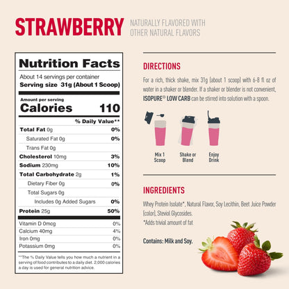 Isopure Low Carb 100% Pure Whey Isolate Protein Powder, Lactose Free, Gluten Free, With Vitamins, Strawberry, 25g Protein Per Serving, 1 Lb, 14 Servings (Packaging May Vary) - PrimeBioHealth - canada supplements
