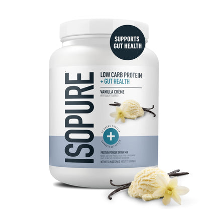 Isopure Protein + Gut Health & Immune Support Powder, Vanilla Crème, 25g Whey Protein with Prebiotics & Vitamins, 12 Servings (Pack of 1) - PrimeBioHealth - canada supplements