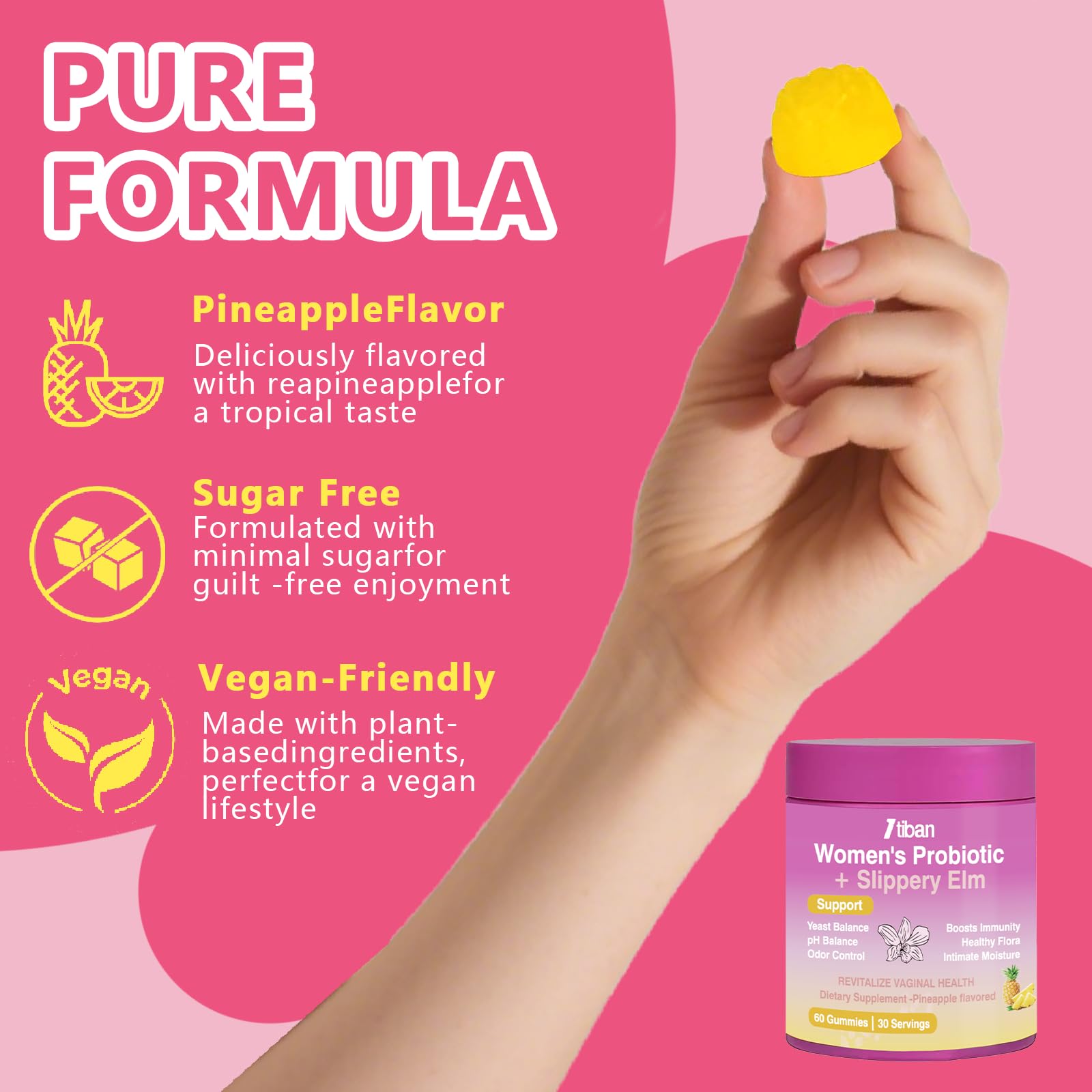 Itiban Feminine Vaginal Probiotics Gummies, Supports pH Balance & Digestive Health, Slippery Elm for Women, Suagr-Free - PrimeBioHealth - canada supplements