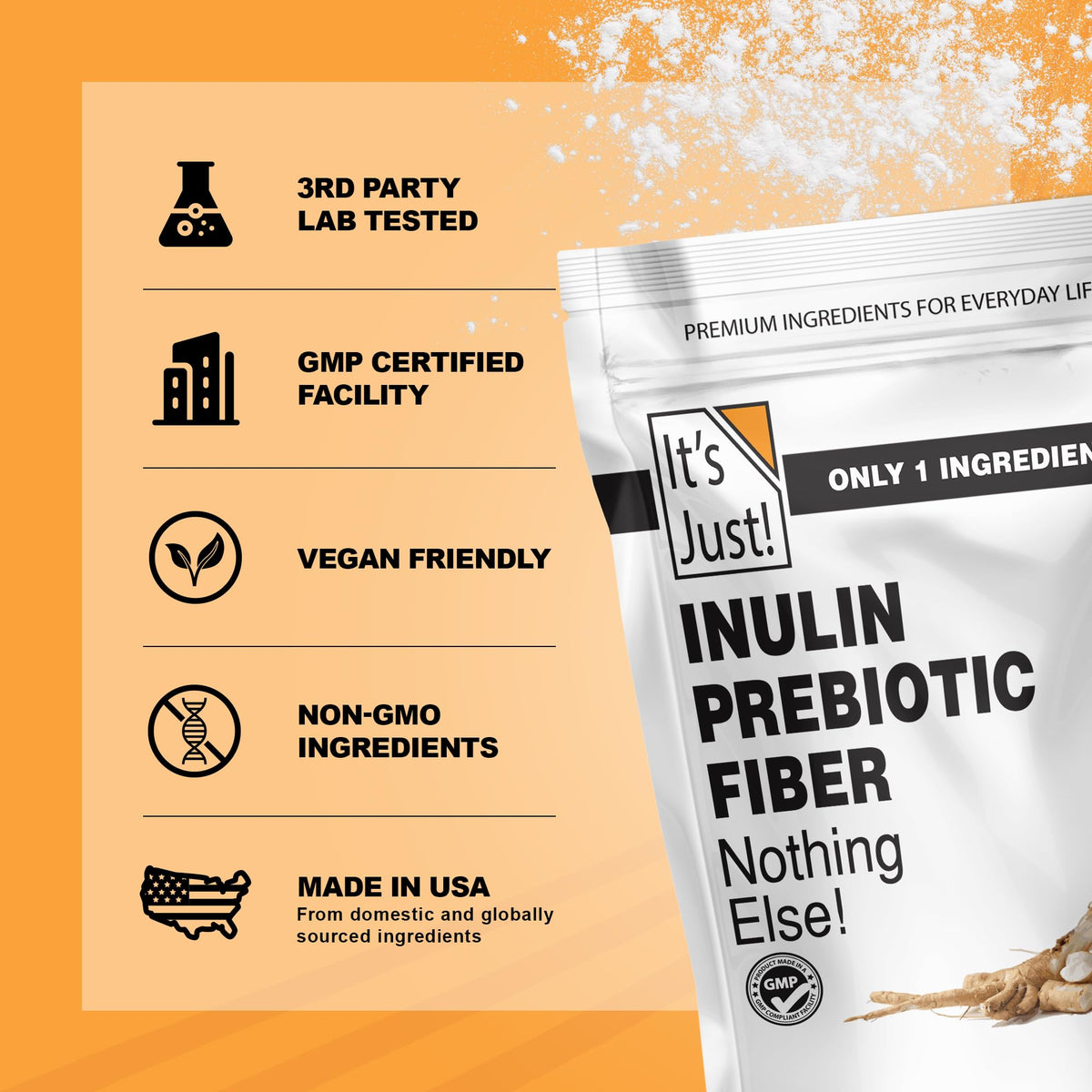 It's Just! - Inulin Prebiotic Fiber, Water Soluble, Chicory Root Powder, Promotes Gut Health, Made in USA, Product of Belgium, Vegan/Keto Friendly - PrimeBioHealth - canada supplements