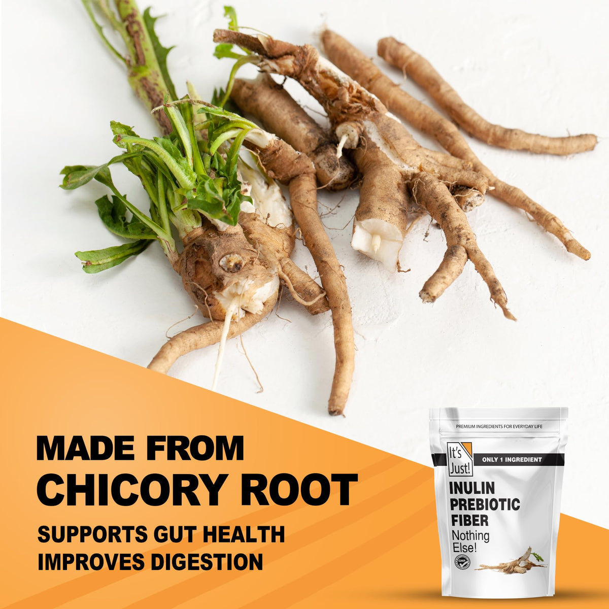 It's Just! - Inulin Prebiotic Fiber, Water Soluble, Chicory Root Powder, Promotes Gut Health, Made in USA, Product of Belgium, Vegan/Keto Friendly - PrimeBioHealth - canada supplements