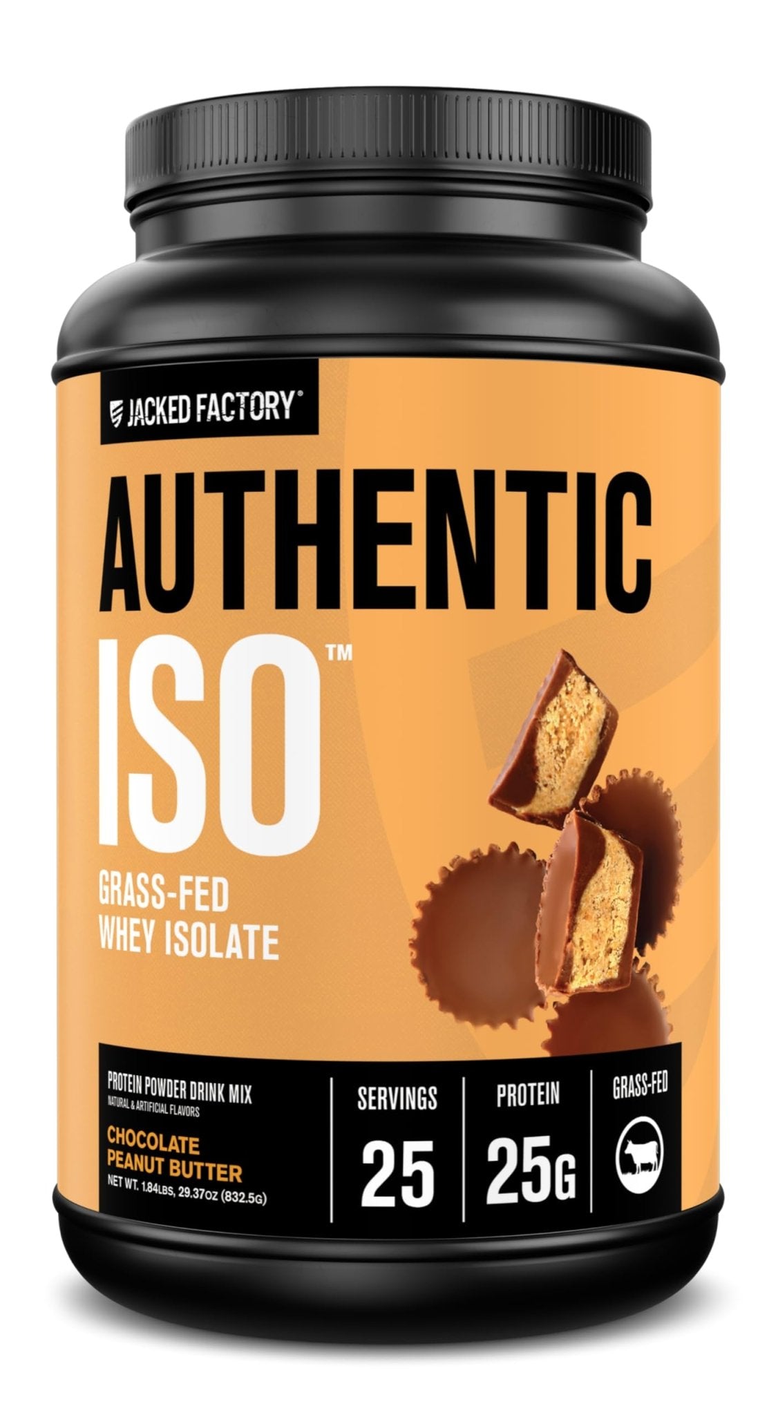 Jacked Factory Authentic ISO Grass Fed Whey Protein Isolate Powder - Low Carb, Non-GMO Muscle Building Protein w/No Fillers, Post Workout Recovery, Chocolate Peanut Butter - 25 Servings - PrimeBioHealth - canada supplements