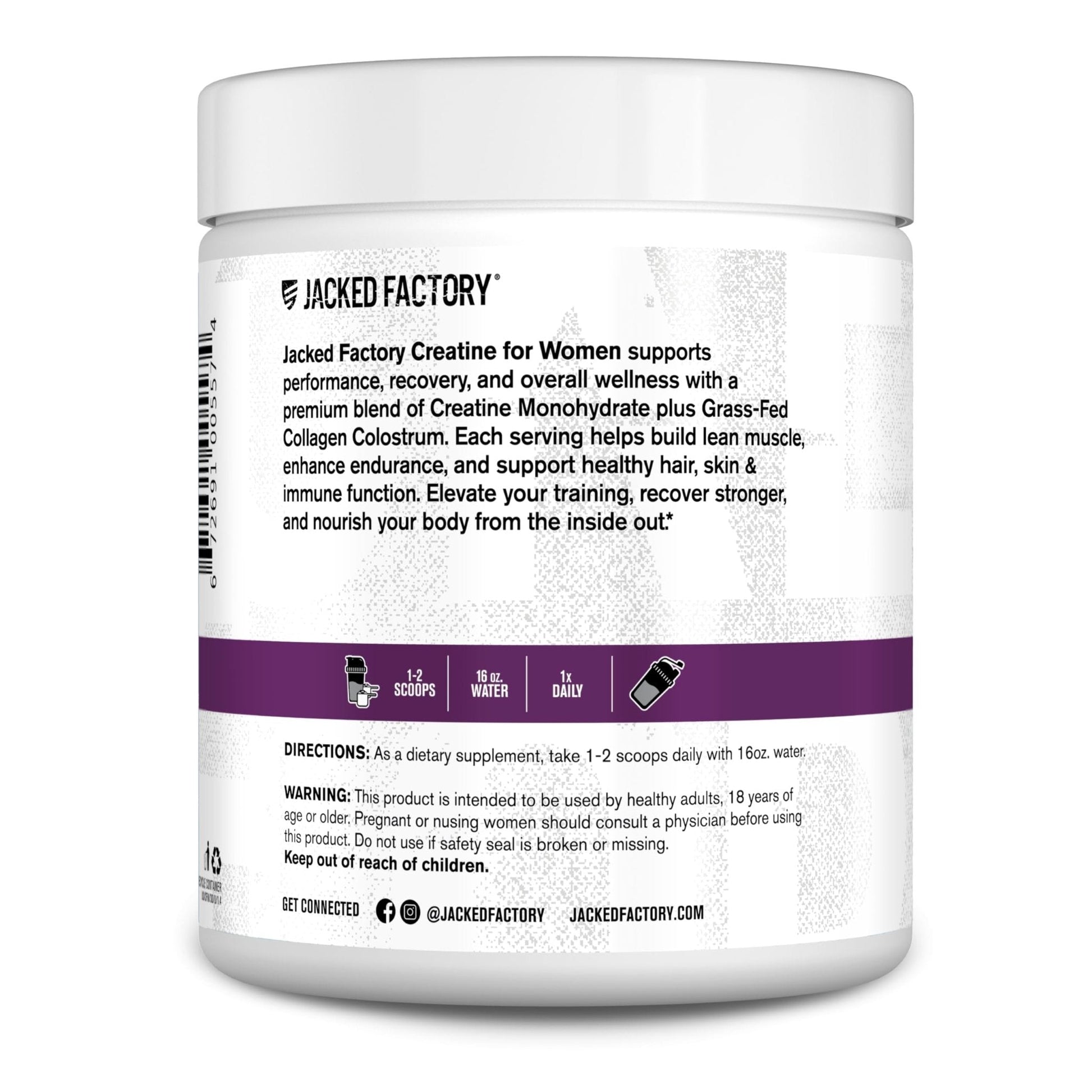 Jacked Factory Creatine for Women - Creatine Monohydrate with Collagen + Colostrum to Support Workout Performance, Lean Muscle Growth, Healthy Hair, Skin, - PrimeBioHealth - canada supplements