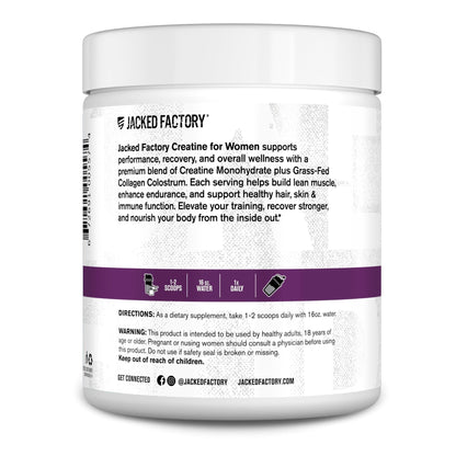 Jacked Factory Creatine for Women - Creatine Monohydrate with Collagen + Colostrum to Support Workout Performance, Lean Muscle Growth, Healthy Hair, Skin, - PrimeBioHealth - canada supplements