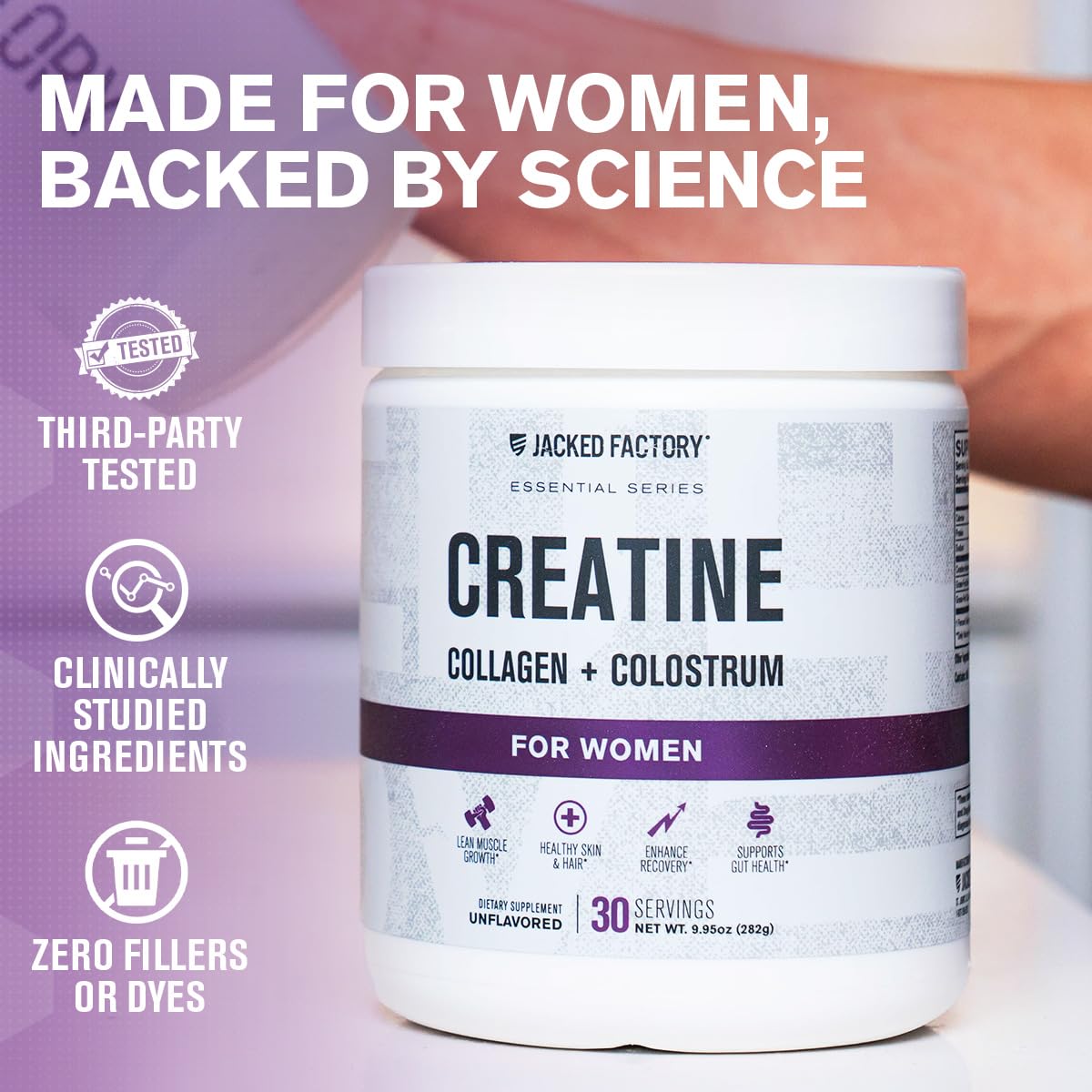 Jacked Factory Creatine for Women - Creatine Monohydrate with Collagen + Colostrum to Support Workout Performance, Lean Muscle Growth, Healthy Hair, Skin, - PrimeBioHealth - canada supplements