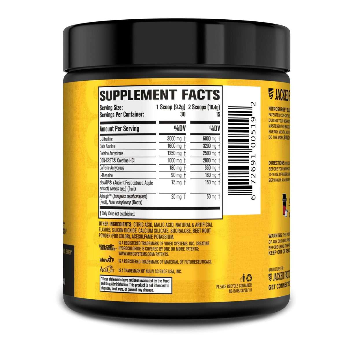 Jacked Factory Nitrosurge Build Pre Workout with Creatine for Muscle Building - Con Cret Creatine Powder & elevATP for Intense Energy, Powerful Pump - PrimeBioHealth - canada supplements