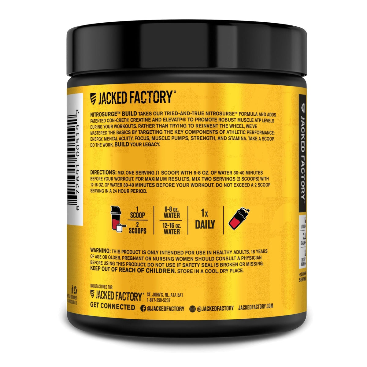 Jacked Factory Nitrosurge Build Pre Workout with Creatine for Muscle Building - Con Cret Creatine Powder & elevATP for Intense Energy, Powerful Pump - PrimeBioHealth - canada supplements