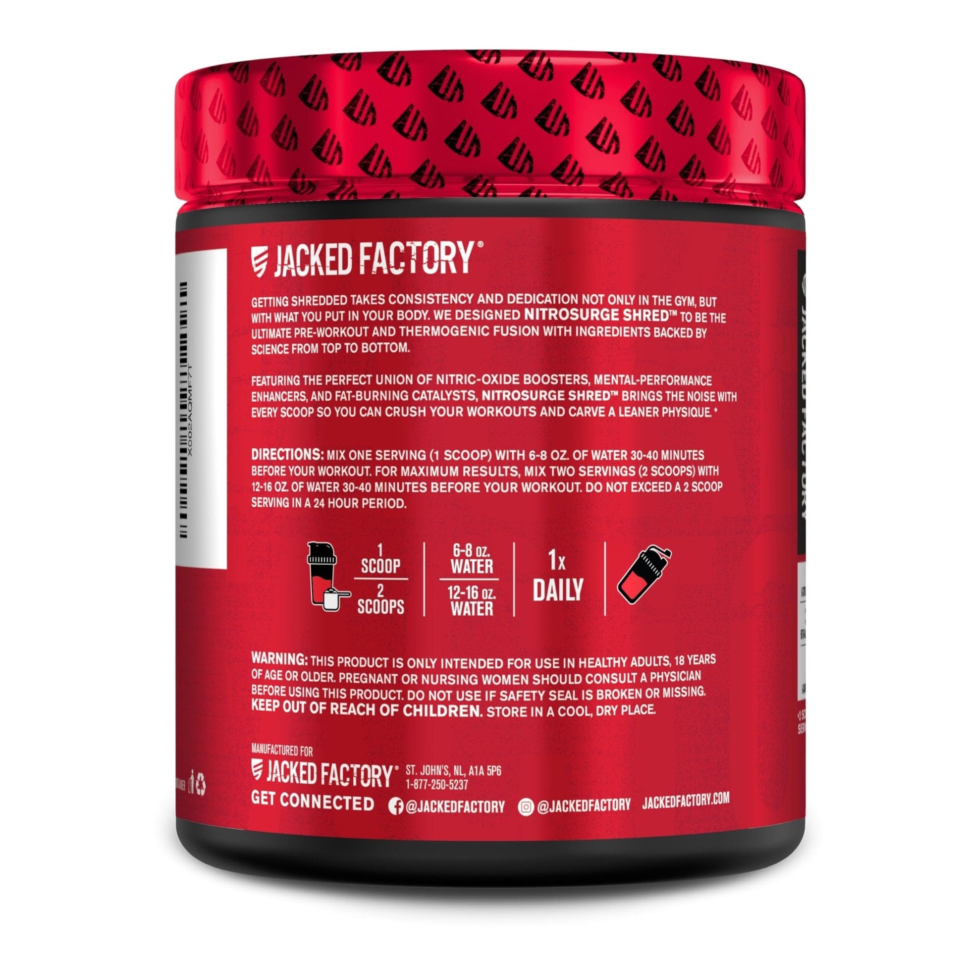 Jacked Factory NITROSURGE Shred Pre Workout Supplement - Energy Booster, Instant Strength Gains, Sharp Focus, Powerful Pumps - Nitric Oxide Booster & PreWorkout Powder - 30Sv, Fruit Punch - PrimeBioHealth - canada supplements
