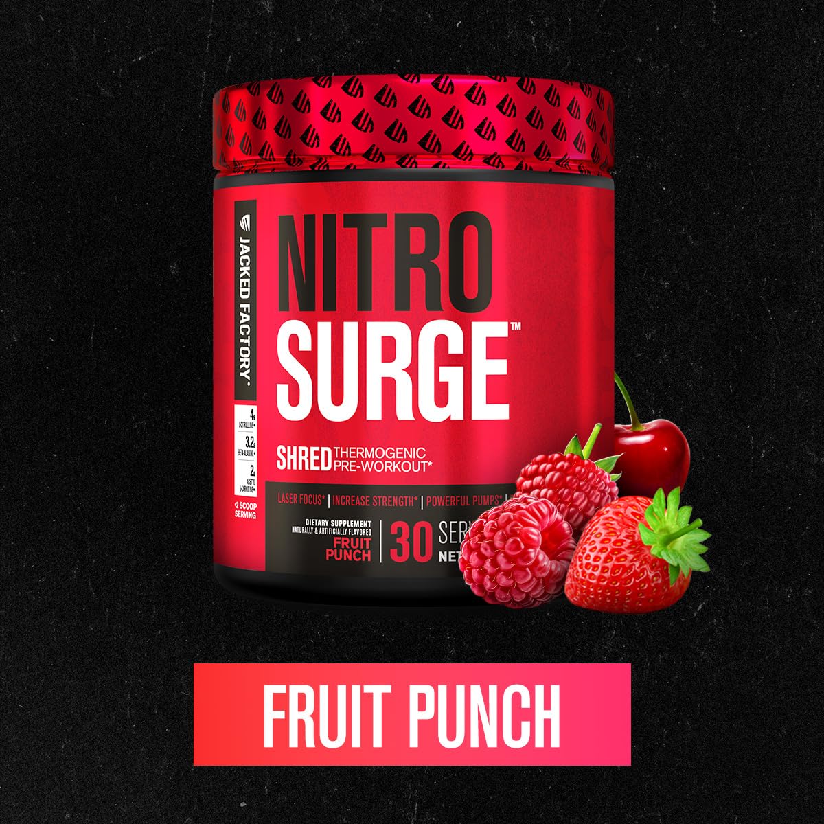 Jacked Factory NITROSURGE Shred Pre Workout Supplement - Energy Booster, Instant Strength Gains, Sharp Focus, Powerful Pumps - Nitric Oxide Booster & PreWorkout Powder - 30Sv, Fruit Punch - PrimeBioHealth - canada supplements