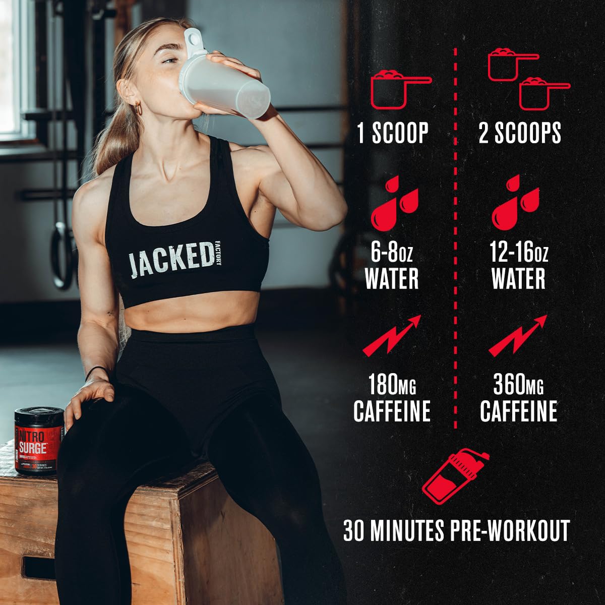 Jacked Factory NITROSURGE Shred Pre Workout Supplement - Energy Booster, Instant Strength Gains, Sharp Focus, Powerful Pumps - Nitric Oxide Booster & PreWorkout Powder - 30Sv, Fruit Punch - PrimeBioHealth - canada supplements