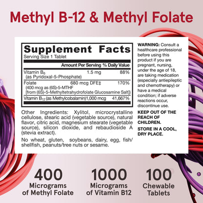 Jarrow Formulas Methyl B-12 & Methyl Folate, Bioactive Vitamin B9 & Vitamin B12 Supplement, Supports Cellular Energy Production, Healthy Brain Function & Metabolism - PrimeBioHealth - canada supplements