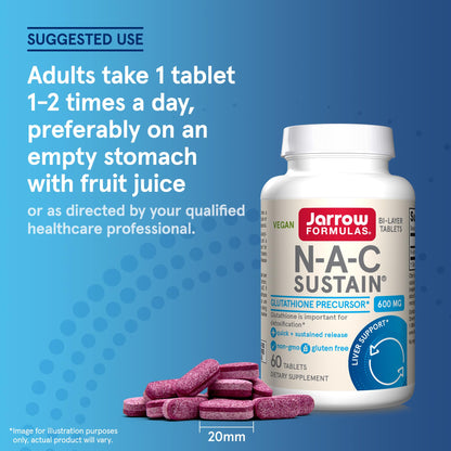 Jarrow Formulas N-A-C Sustain 600 mg, Dietary Supplement, NAC 600 mg, an Antioxidant Amino Acid Support - PrimeBioHealth - canada supplements