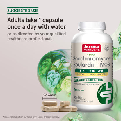 Jarrow Formulas Saccharomyces Boulardii + MOS Probiotics for Digestive Health and Intestinal Tract Support - 5 Billion CFU Per Serving - 90 Delayed Release Caps - PrimeBioHealth - canada supplements