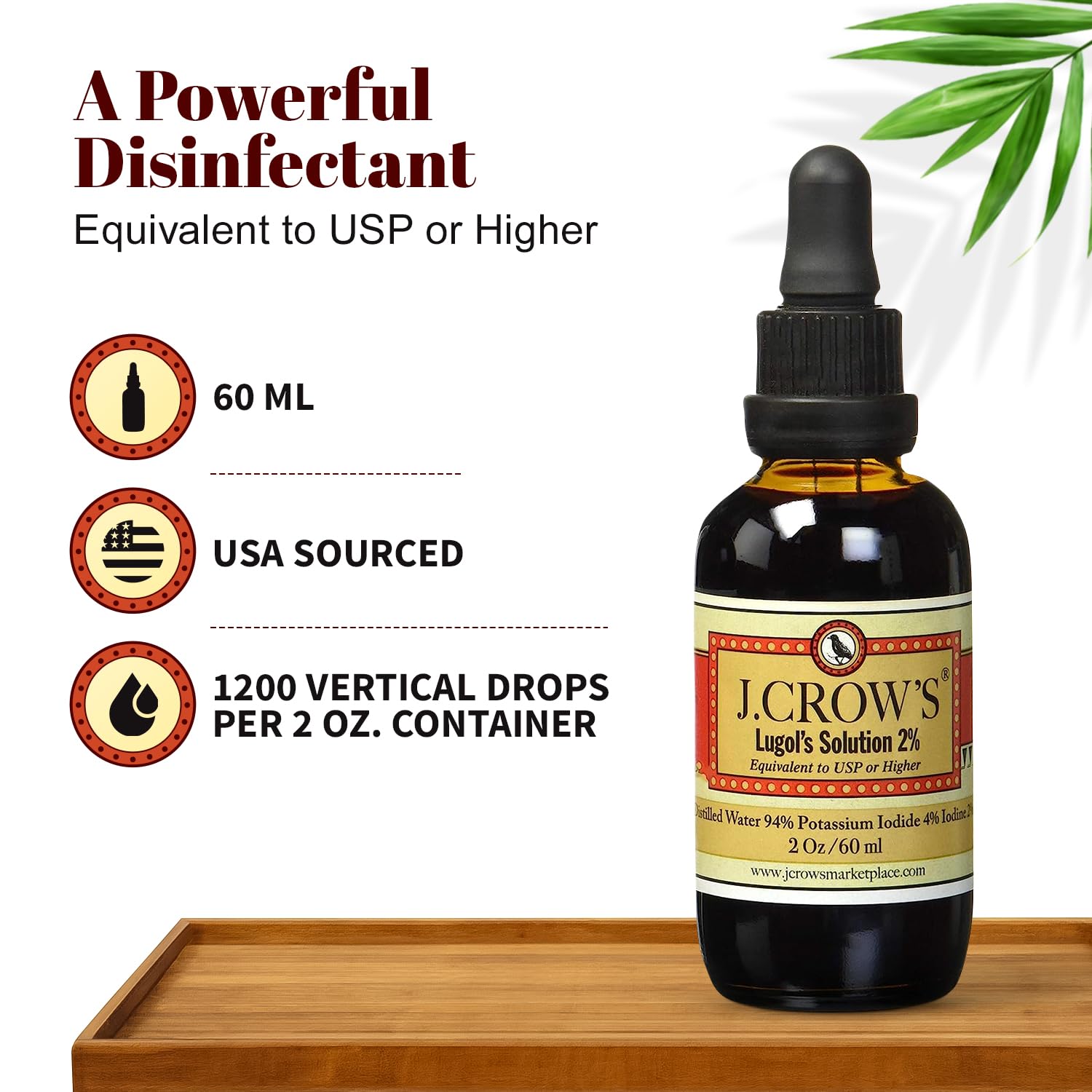J.CROW'S® Lugol's Solution of Iodine 2% 2 oz (1 Bottle) – Premium Iodine & Potassium Iodide Liquid, Gluten - PrimeBioHealth - canada supplements