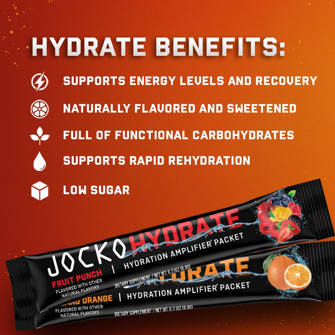 Jocko Fuel Hydrate Electrolytes Powder Packets Low Sugar - Hydration Amplifier Packets for Recovery, Dehydration, & Exercise - with Vitamins B6, B12 & C - PrimeBioHealth - canada supplements