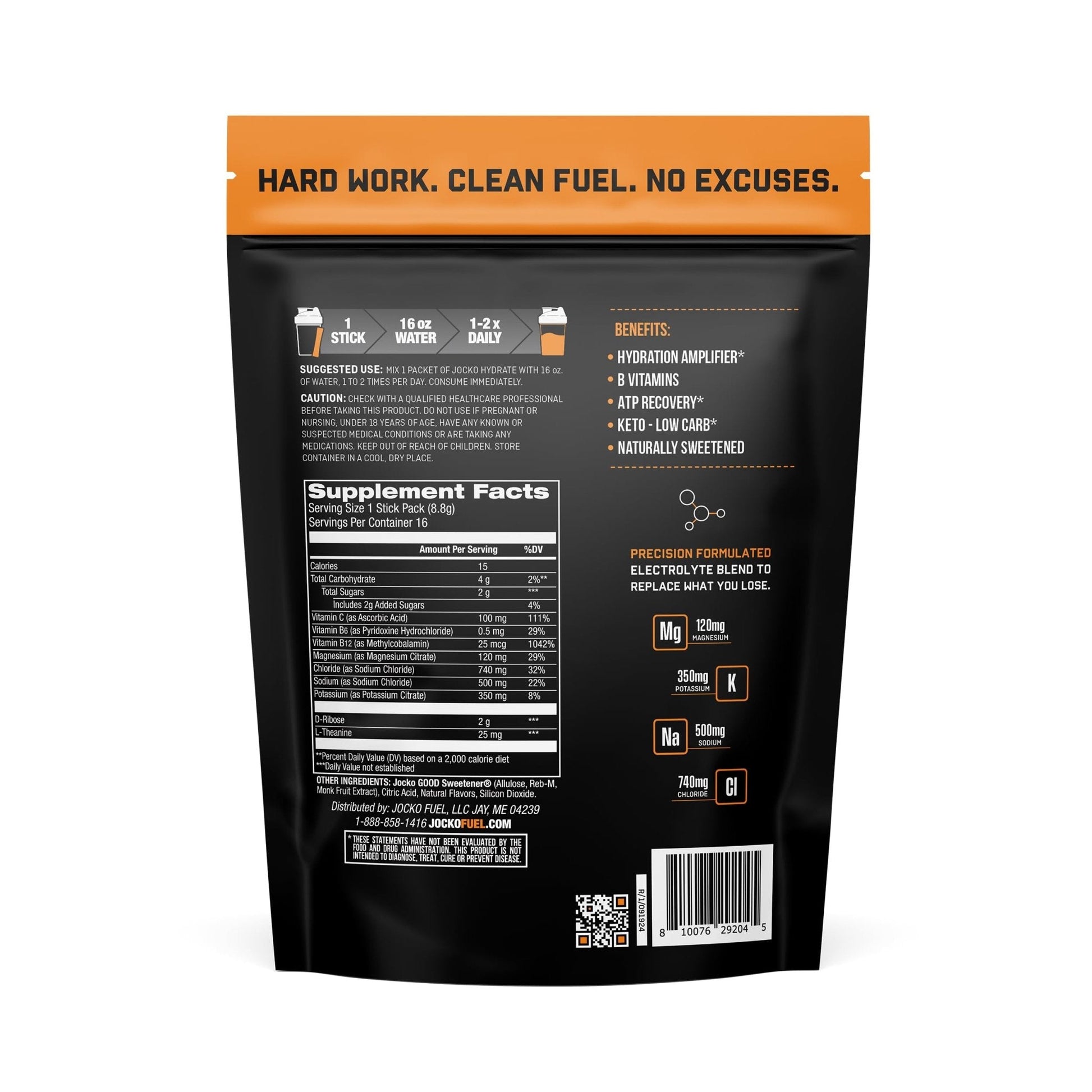 Jocko Fuel Hydrate Electrolytes Powder Packets Low Sugar - Hydration Amplifier Packets for Recovery, Dehydration, & Exercise - with Vitamins B6, B12 & C - PrimeBioHealth - canada supplements