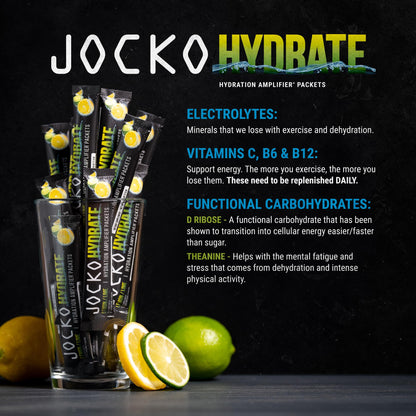 Jocko Fuel Packets Low Sugar - Hydration Amplifier Packets for Recovery, Dehydration, & Exercise - with Vitamins B6, B12 & C (16 Packets) Lemon Lime - PrimeBioHealth - canada supplements