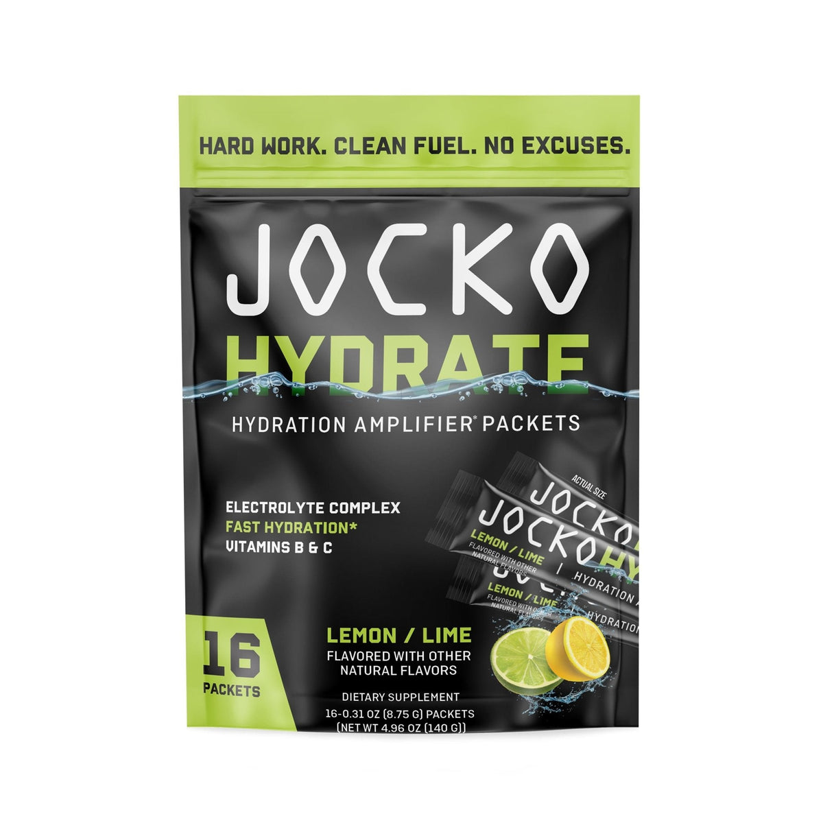 Jocko Fuel Packets Low Sugar - Hydration Amplifier Packets for Recovery, Dehydration, & Exercise - with Vitamins B6, B12 & C (16 Packets) Lemon Lime - PrimeBioHealth - canada supplements