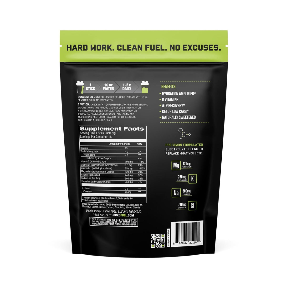 Jocko Fuel Packets Low Sugar - Hydration Amplifier Packets for Recovery, Dehydration, & Exercise - with Vitamins B6, B12 & C (16 Packets) Lemon Lime - PrimeBioHealth - canada supplements