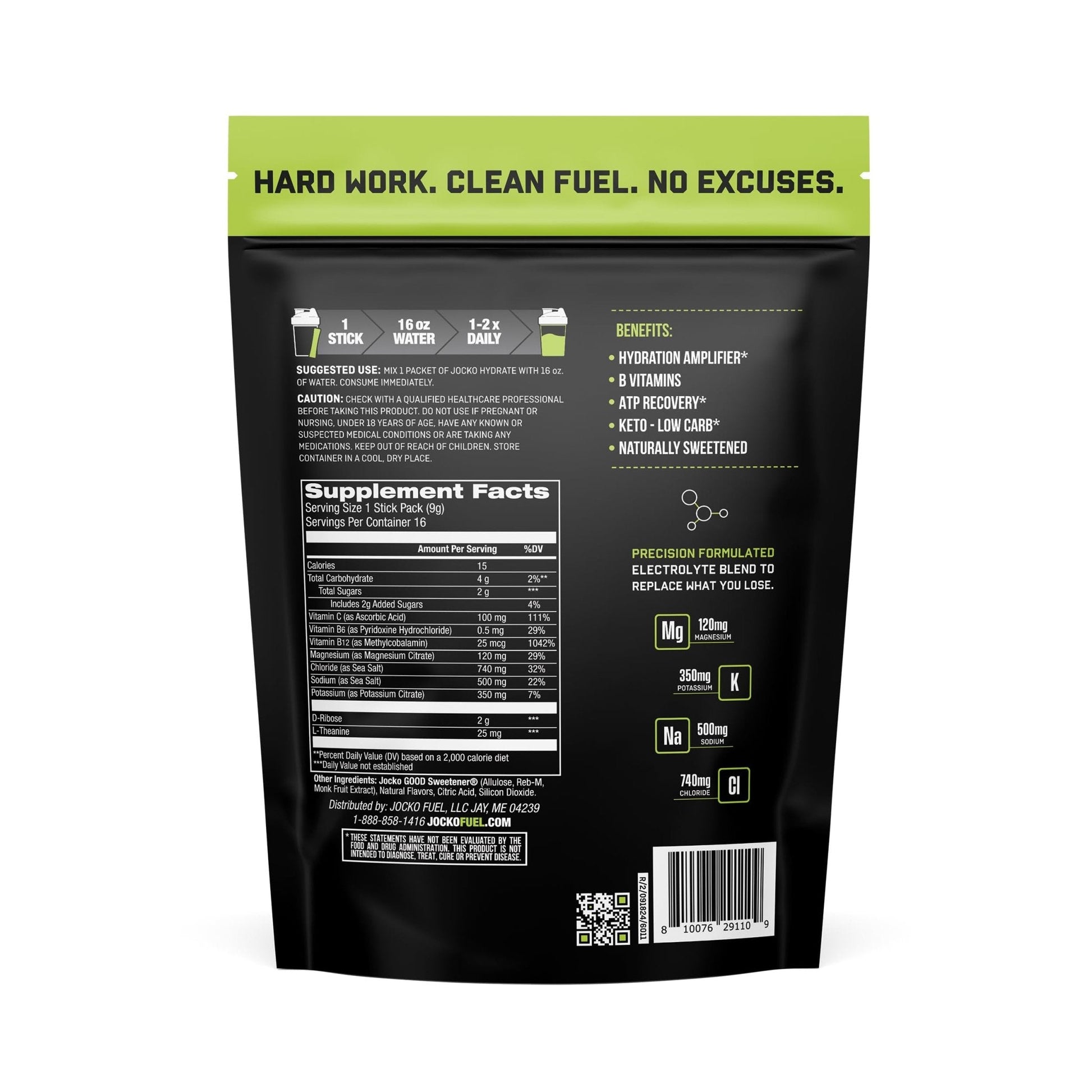 Jocko Fuel Packets Low Sugar - Hydration Amplifier Packets for Recovery, Dehydration, & Exercise - with Vitamins B6, B12 & C (16 Packets) Lemon Lime - PrimeBioHealth - canada supplements