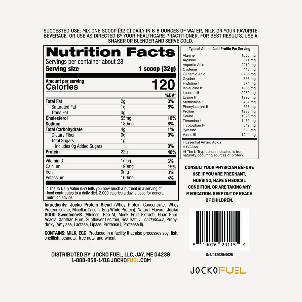 Jocko Fuel Whey Protein Powder, Vanilla Milkshake, 22g Protein, Digestive Enzymes + Probiotic Blend, No Sugar Added, with Essential Amino Acids + Electrolyte Minerals, 28 Servings - PrimeBioHealth - canada supplements