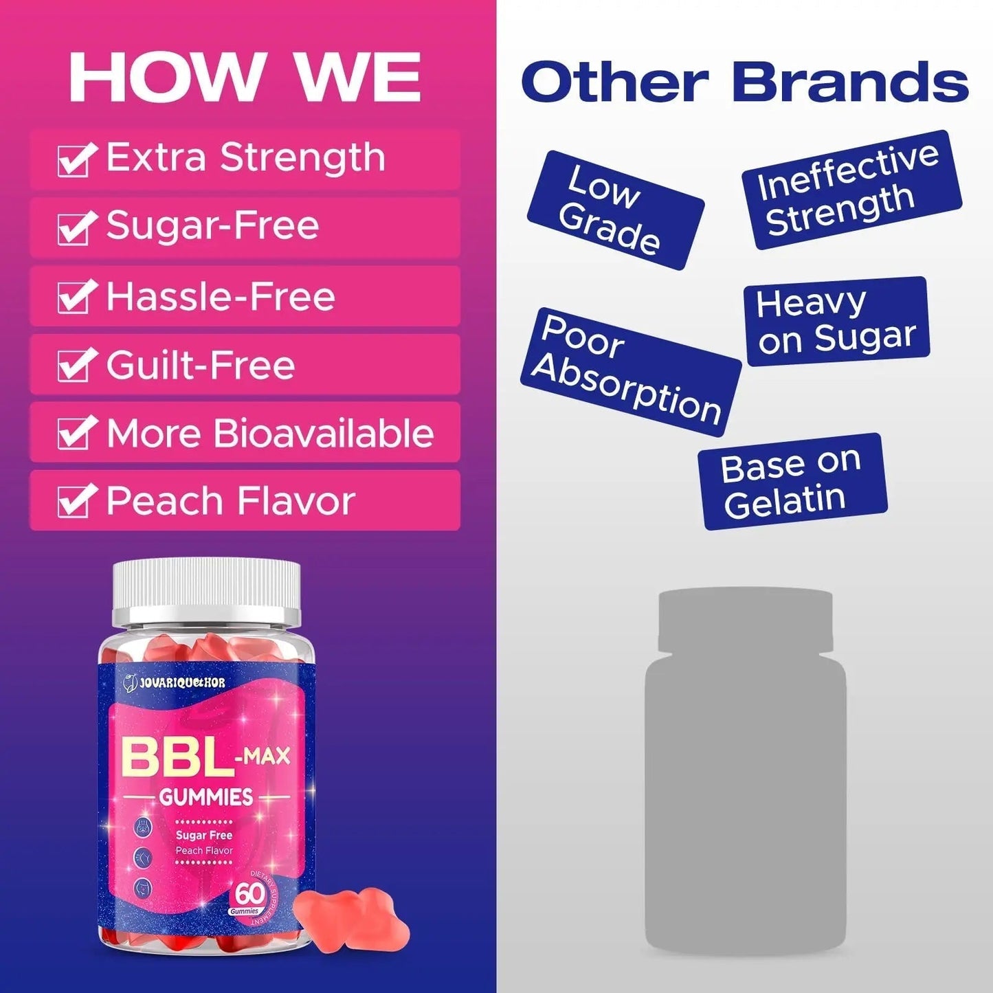 Jovariquethor Booty Gummies for Women - BBL Gummies with Multivitamins and Herbal Extracts - Peach Flavor - 60 Count - PrimeBioHealth - canada supplements