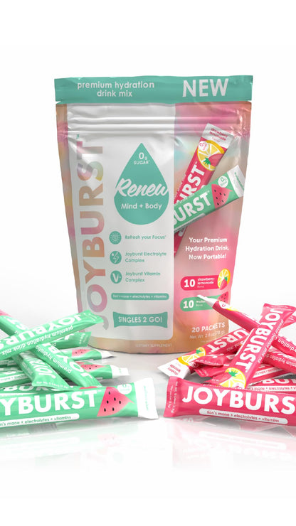Joyburst Sugar Free Electrolytes Powder Packets, Instant Hydration Drink Mix Sticks, Variety Pack (10 Watermelon, 10 Strawberry Lemonade), Rehydrate On-The-Go - PrimeBioHealth - canada supplements